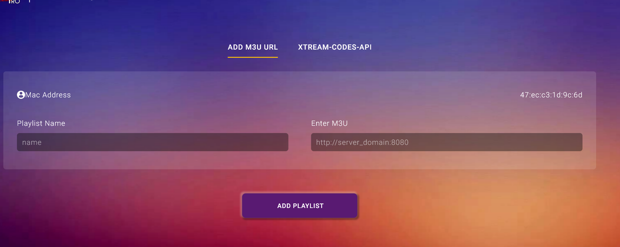 IBO Player Pro – Add M3U URL skjerm der man limer inn M3U-lenken fra IPTV-leverandøren