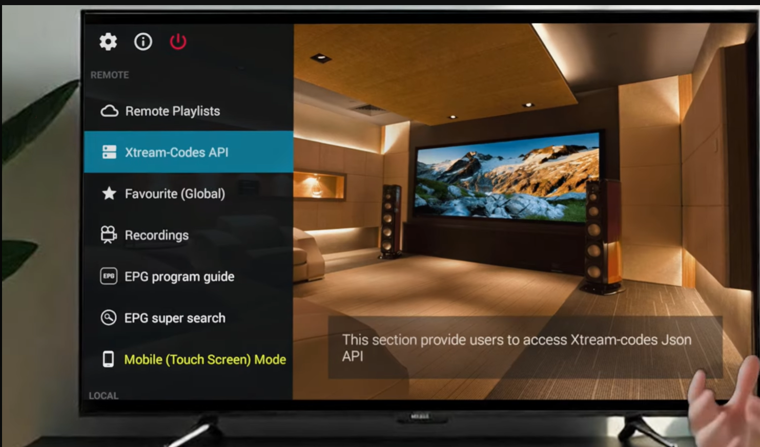 Menyvalget Xtream Codes API i GSE Smart IPTV